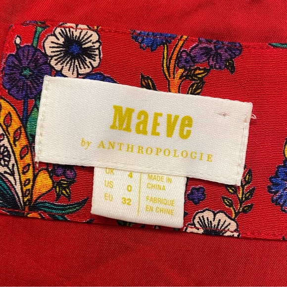 ANTHROPOLOGIE Maeve Rosalia Ruffle Shirred Red Floral Faux Wrap Dress size 4 - Picture 7 of 8